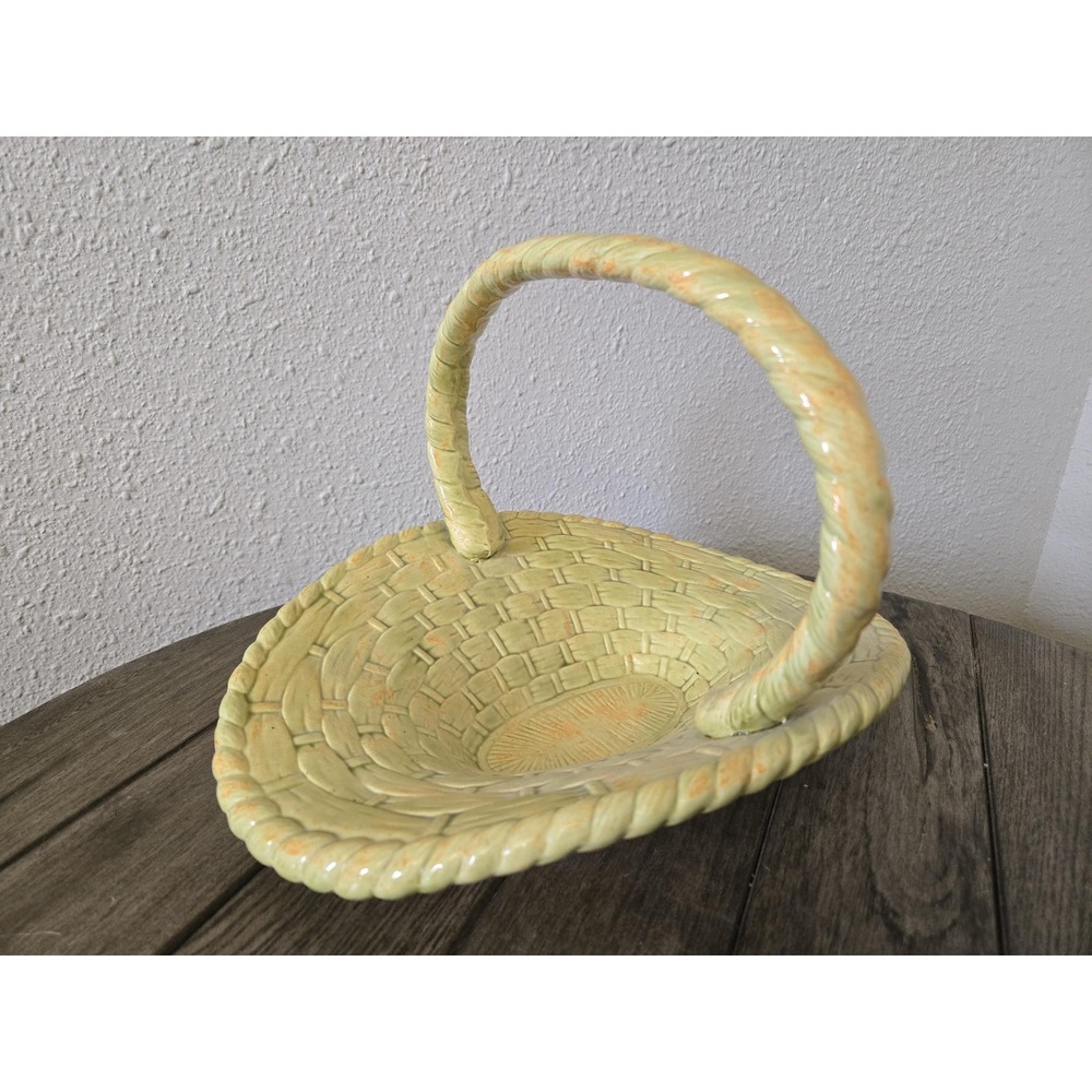 Vintage Atlantic Mold Ceramic Hand Painted Basket  Spring Easter Centerpiece
